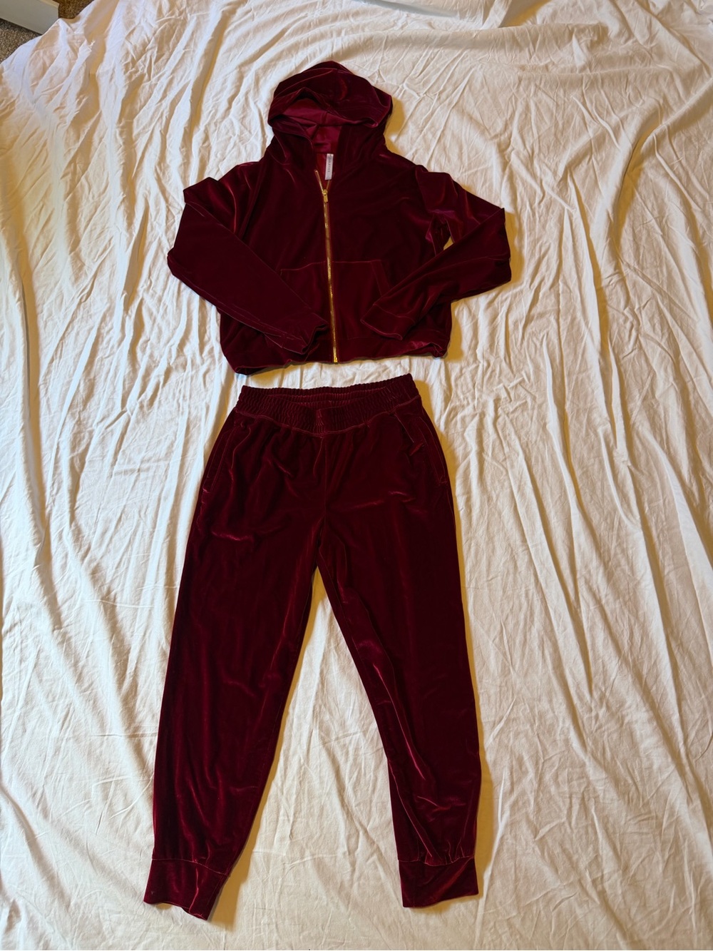 Fabletics Kids Velvet Jogger Set - Deep Wine
